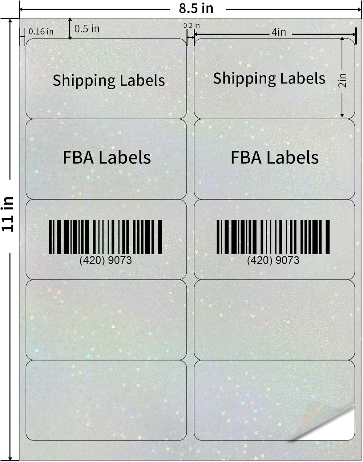 STARLIBOO Transparent Stickers Labels - 2" x 4" Clear Address Labels Mailing Stickers for Laser/Inkjet Printer 8.5"×11"- 20 Sheet (Clear Holographic Star)