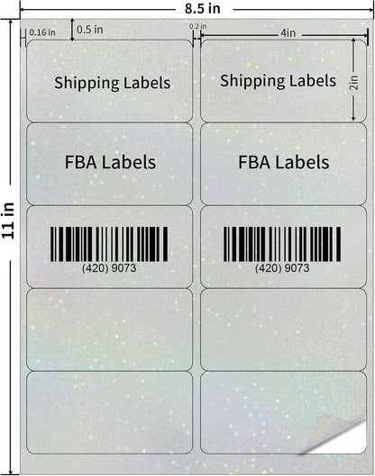 STARLIBOO Transparent Stickers Labels - 2" x 4" Clear Address Labels Mailing Stickers for Laser/Inkjet Printer 8.5"×11"- 20 Sheet (Clear Holographic Star)