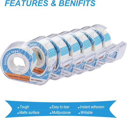 Tape Refills with Dispenser, 24 Roll Invisible Tapes, 3/4 Inch X 600 in, Gift Wrapping Tapes Back to School Supplier for Home School Office Use
