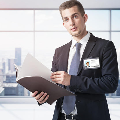 Zonon 150 Sets Name Badge Holders with Clip Clear on Name Tag Waterproof PVC ID Transparent Badge Holder with Resealable Zipper Seal Metal for Teacher Student Worker (Fixed Clips)