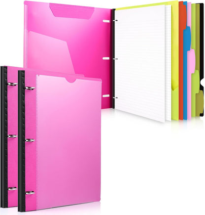 WOT I 2-Pack Telescoping 3 Ring Binder Notebooks - Customizable Cover, 5 Dividers & Pocket Folder in One Slim Organizer (60 Sheets Included), Pink