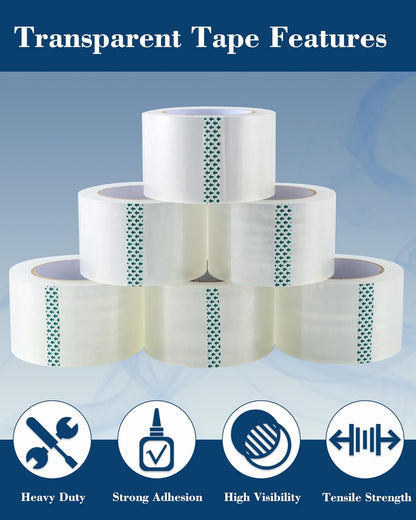 Lichamp Heavy Duty Packing Tape 6 Rolls, Wide Packaging, 3 in. x 90 Yd., 3 Mil Thick, Clear, Commercial Grade Carton Packaging Tape Refills, Shipping, Mailing, Moving Supplies & Storage