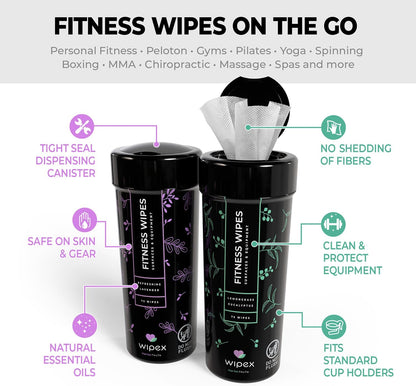 Wipex Screen Wipes & Gym Wipes Combo Pack - 75ct Gym Equipment Wipes Canister & 24ct Individually Wrapped Fitness Touch Screen Wipes, Safe for Yoga Mats & Electronics, Lemongrass Scent