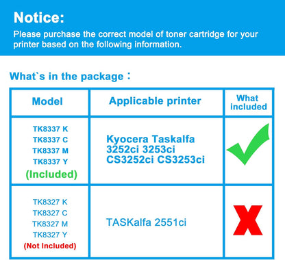 LCL TK8337 TK-8337 Toner Cartridge High Yield Replacement for TK-8337K TK-8337C TK-8337M TK-8337Y for Kyocera Taskalfa 3252ci 3253ci cs3252ci cs3253ci Printer (Black Magenta Cyan Yellow,4-Pack)
