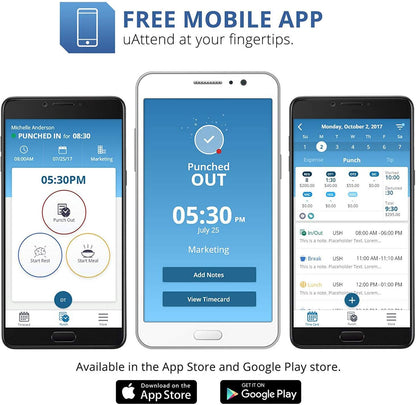 uAttend JR2000 Biometric Fingerprint, RFID, PIN Time Clock for Small Business – Cloud-Based Attendance System with Optional Payroll Integration – All-in-One System