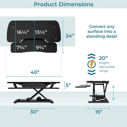 VERSADESK® PowerPro™ 40” x 24” Standing Desk Converter | 40 inch Electric Height Adjustable Sit to Stand Desk Riser w/ Keyboard Tray & USB Hub - Ergonomic Workstation for Home & Office, Black