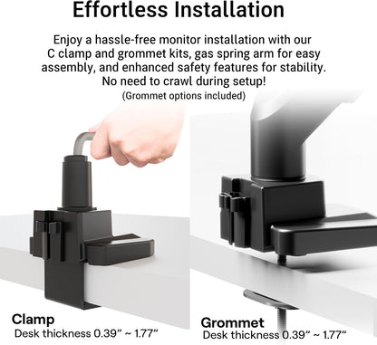 Pixio PS2S Ultrawide Heavy-Duty Premium Single Monitor Arm Stand Desk Mount - Fits up to 49 inches Monitors, Weights up to 39lbs Flat / 31lbs Curved, Compatible with VESA 75x75mm 100x100mm