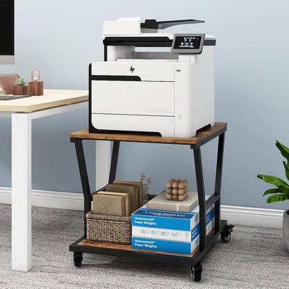 Natwind 2-Tier Large Printer Stand,23.6"x23.6"x29.5" Heavy-Duty Printer Table Cart with Paper Storage Shelf & Wheels,Ideal for Home Office Laser Printers, Copiers (Retro)