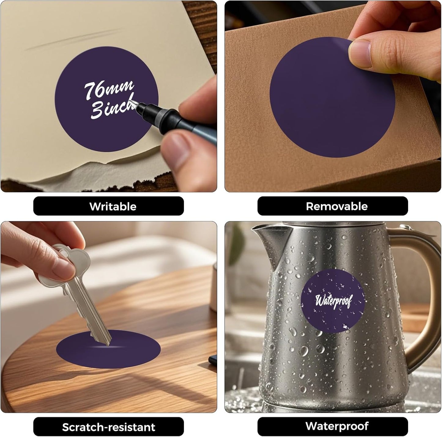 500 PCS Colored Dot Stickers 3 Inch Vinyl Purple Circle Labels Removable Waterproof Color Coding Round Floor Sticker for Inventory School Marking Organization