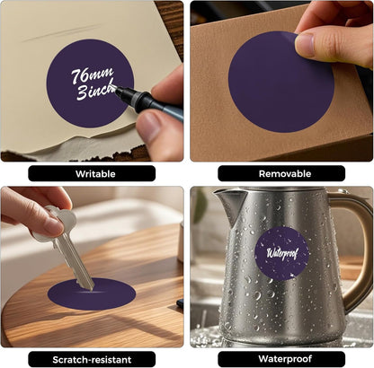 500 PCS Colored Dot Stickers 3 Inch Vinyl Purple Circle Labels Removable Waterproof Color Coding Round Floor Sticker for Inventory School Marking Organization