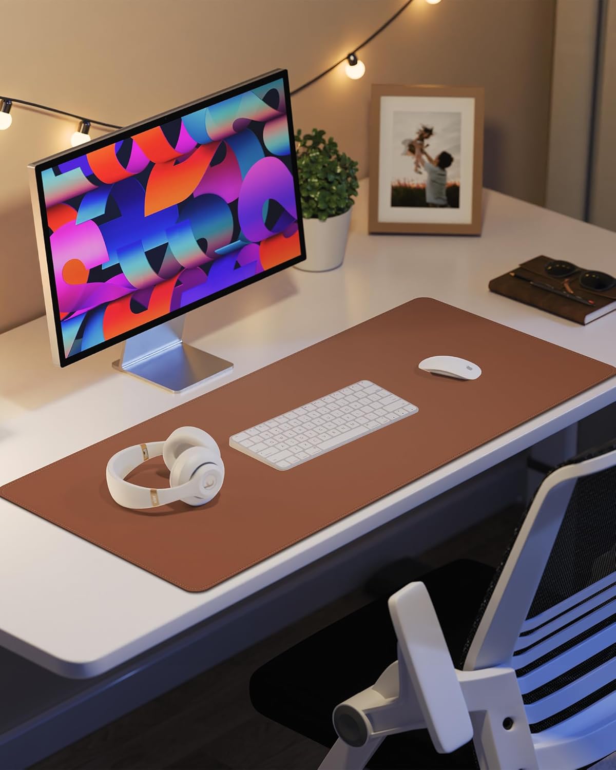 Non-Slip Desk Pad,Mouse Pad,Waterproof Leather Desk Table Protector,Non-Slip PU Leather Desk Blotter, Easy Clean Laptop Desk Writing Mat for Office Work/Home/Decor(Brown, 24" x 13.7")