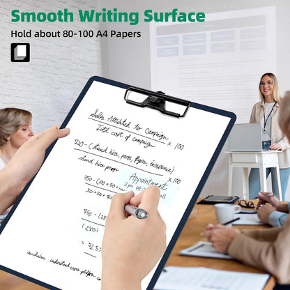 Blue Clipboard with Pen Holder, Set of 6 Plastic Clipboard with Low Profile Metal Clip, Hanging Clip Boards Holds 8.5x11 Inch Papers, Standard A4 Letter Size Clip Boards for Offices & School