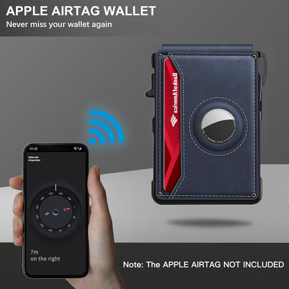 Airtag Wallet for Men, Mens Smart Wallet for Air Tag RFID Blocking, Minimalist Bifold Pop Up Aluminum Credit Card Case Holder 12+ Cards with ID Window, Gift for Men, No Airtag Included, Navy