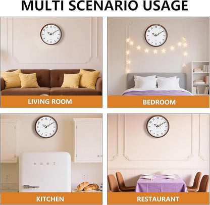 Wall Clock, 12 Inch Wall Clocks Battery Operated, Silent Non Ticking Analog Clock with Large Numbers, Cream Modern Wooden Hands Clocks for Living Room Bedroom Kitchen Hotel Farmhouse, Brown