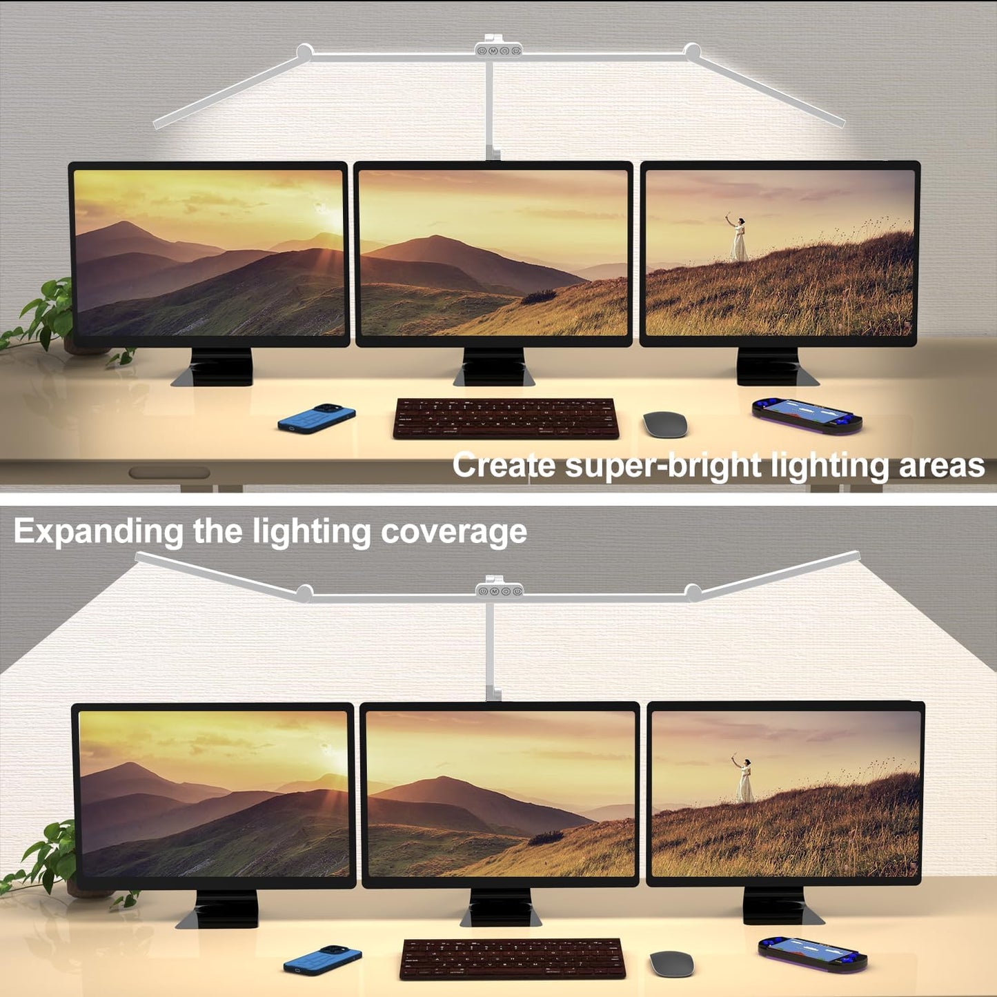 Micomlan 3000 Lumen Super Bright Led Desk Lamp for Home Office, 47Inches Long Architect Desk Lamp with Clamp, Dimmable Table Light with Adjustable Monitor Light Bar Tall Office Lighting for Computer