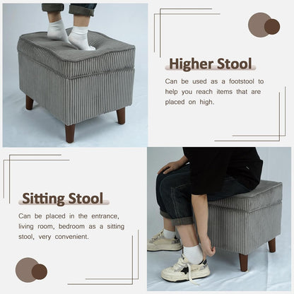 Storage Ottoman with Adjustable Lid, Soft Step Stool, Footrest and Seat, Ottoman Foot Rest for Living Room, Bedroom, Dorm, Light Gray