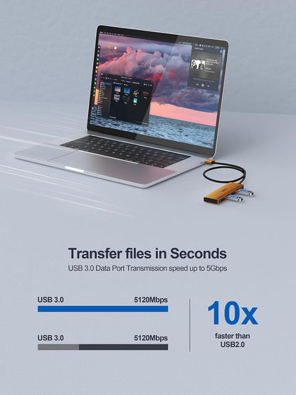 USB 3.0 Hub,4 Port USB Splitter Extender Portable Adapter Multiport Data Hub for Laptop,Xbox, Flash Drive,HDD,Console,Camera,Keyborad,Mouse Windows,Mac OS PC,Not Designed to Charge Devices-Orange