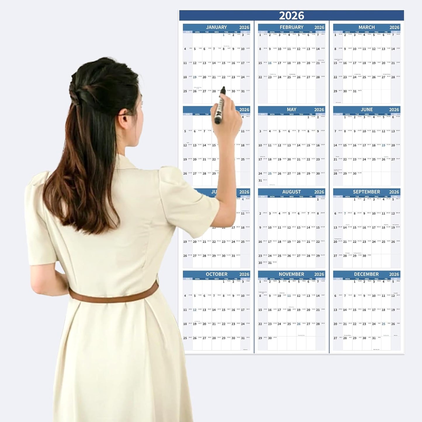 2026 Wall Calendar 34.8" x 22.8" Large Vertical Yearly Wall Hanging Calenda with Julian Date Thick Paper Calendar 12 Month Annual Wall Planner for Wall Office Fridge(Blue)
