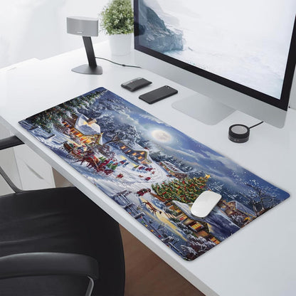 Christmas Gaming Mouse Pad XXL Xmas Tree Deer Snowflake Extended Winter Holiday Large Mat Mousepad Desk Pad Non-Slip Rubber Base Stitched Edge Keyboard Pad Playmat for Computer,35.4×15.7 Inch