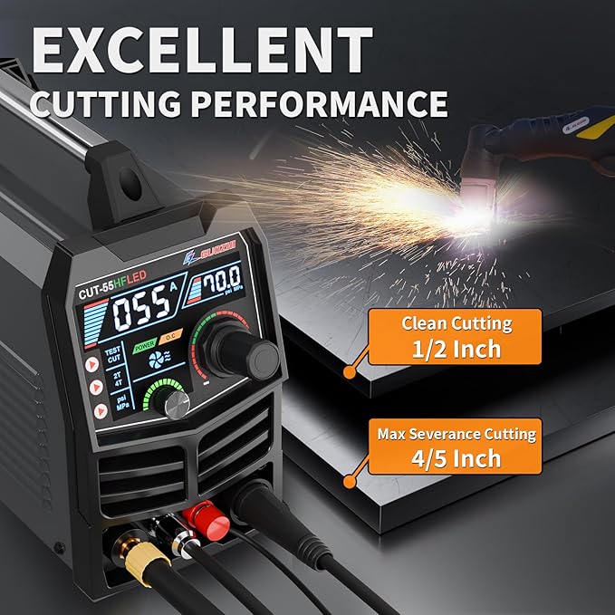 GZ GUOZHI Plasma Cutter 55Amp High Frequency Non-Touch Arc Digital Screen Display DC Inverter 110/220V Dual Voltage Blowback Plasma Cutting Machine CUT-55HFLED