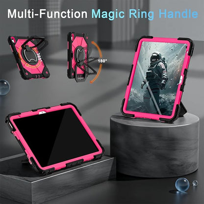 Case for iPad 10th Generation 10.9 Inch/iPad 11 Inch (A16) 2025 11 Inch,10th Generation Case with 360 Rotating Stand Screen Protector,Heavy Duty Shockproof Cover for iPad10th,Black Pink