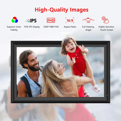 FRAMEO 15.6 inch Digital Picture Frame,Large WiFi Photo Frame 32GB,FHD IPS Touch Screen, Wall-Mounted,Share Photo/Video, Living Room Elderly Parents Birthday