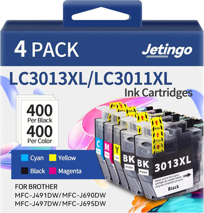 LC3013XL Ink Cartridges BK/C/M/Y 5 Pack High Yield Replacement for Brother LC3011 LC3013XL Compatible with MFC-J491DW MFC-J497DW MFC-J895DW MFC-J690DW Printer