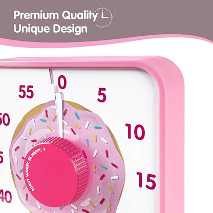 TWENTY5 SEVEN Countdown Timer 7.5 inch, 60 Minute 1 Hour Visual Timer for Classroom Teaching Tool Office Meeting, Mechanical Countdown Clock for Kids Exam Time Management Magnetic, Pink Donut