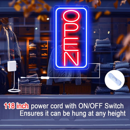 16.5" X 9" Led Neon Open Signs for Business Ultra Bright Plug In Electric Light Up Open Signs with ON/OFF Switch and 12V/2A AC Adapter for Storefront Window Bar Salon Coffee Stores (Vertical)