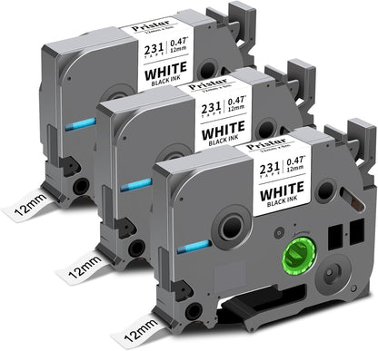 Tze-231 12mm 0.47 Laminated White Tape Replace for Brother P Touch Label Tape Compatible with Brother Label Maker PTouch H110 D220 D600 D410 D210 D200 D400 P700 1280 1880, TZe Label Tape 1/2 Inch 3pk