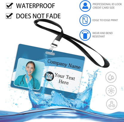 Custom Id Badge, Personalized Employee Photo Identification Card with Lanyard, Durable ID Card for Office Worker Doctor Nurse Student-Horizontal-Template1