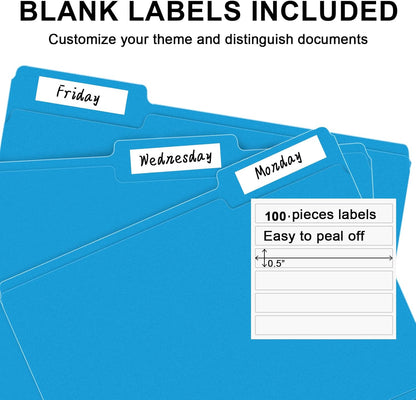 File Folder, RAZCC 100 Pack 1/3 Cut Tab File Folders Letter Size, Blue, Colored Folders with Tab Great for Organizing and Easy File Storage