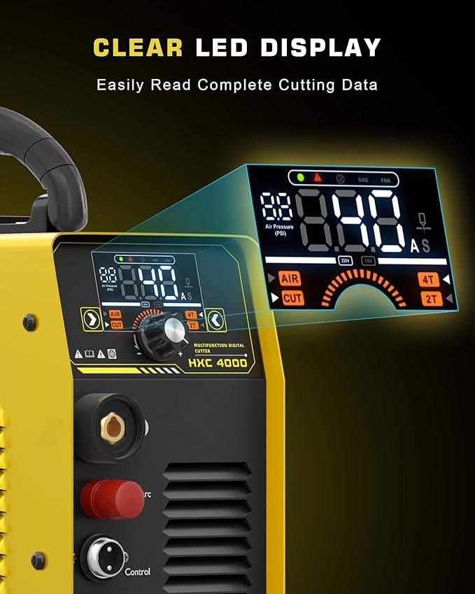 Plasma Cutter 110/220V, 40A Non-High Frequency Non-Touch Pilot Arc Cutter Machine, Large LED Display, 1/2 Inch Clean Cut, 3/4 Inch Max Cut, Post Flow, 2T/4T For Beginner DIY