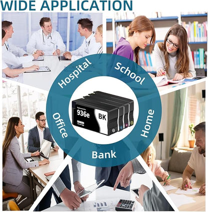 936e 936XL Ink Cartridges Combo Pack High Page Yield Compatible for HP 936 936e Ink Cartridge Work for OfficeJet Pro 9110b 9122e 9125e 9128e 9130b 9135e Wide Format 9720e 9730e (4-Pack)