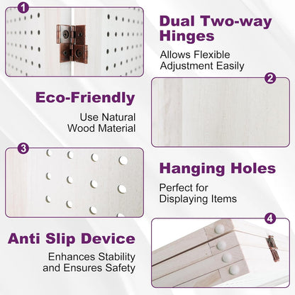 Room Divider, 5.6FT Folding Room Divider Panel, 6 Panel Pegboard Display Wood Partition Wall Divider for Room Separation& Craft Shows, White