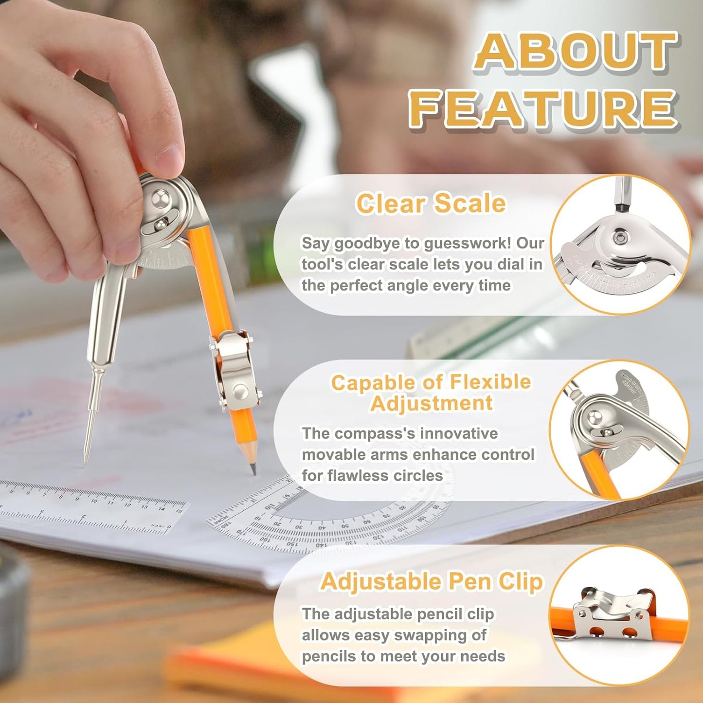 40 Pieces Geometry Math Set Compass for Geometry Math Compass and Protractor Set Include Metal Compass with Pencil Plastic Ruler and Protractor for Student School Office Woodworking Drawing Tools