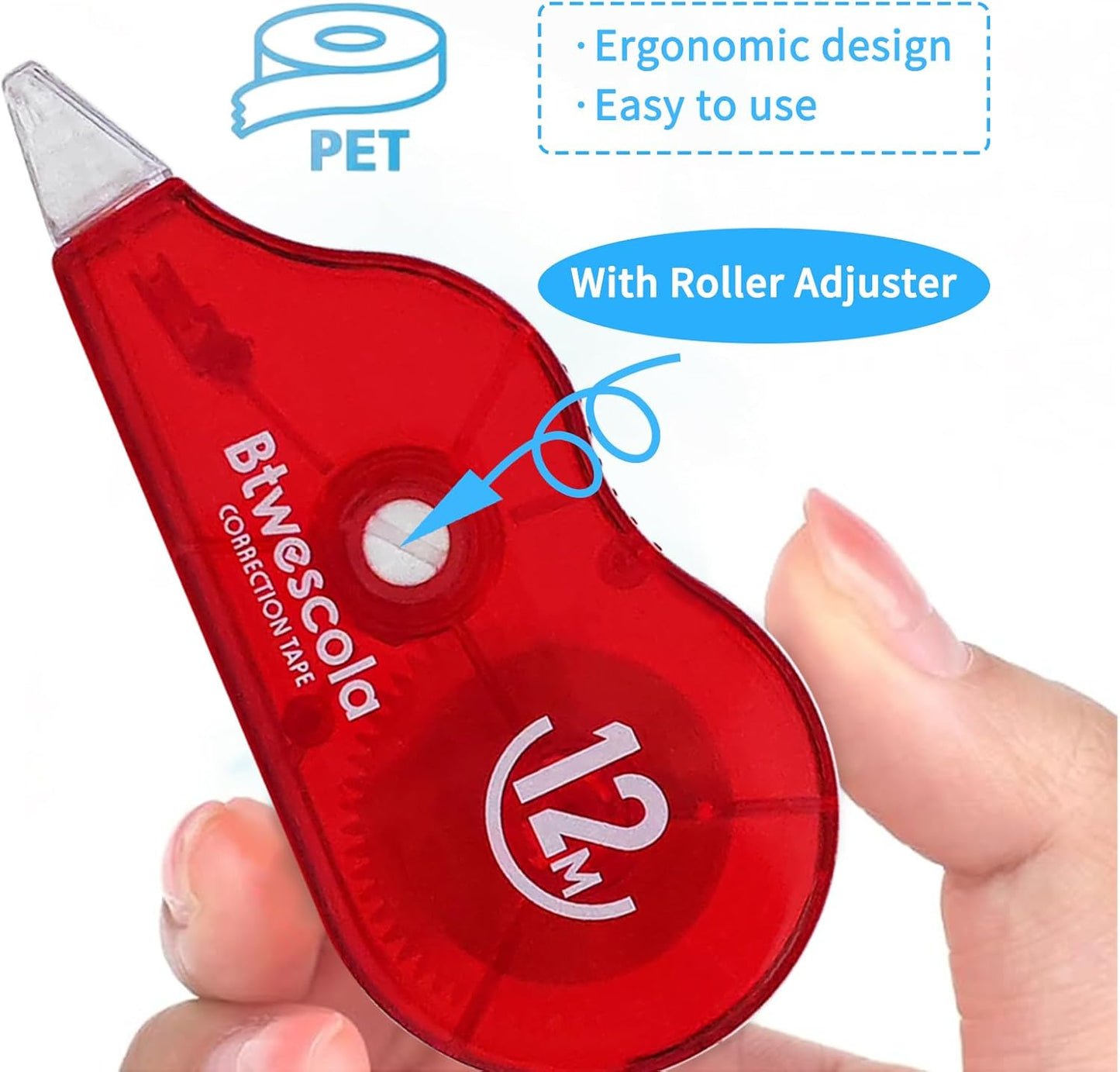 Correction Tape, 39.37FT Gift Packed Tear-Resistant Correction Tape, Tape for School, Office, With Roller Adjuster (9747-24pcs)