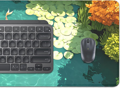 Koi Carp Fish Desk Pad Mouse Pad,Large Gaming Mouse Mat with Stitched Edges,Non-Slip Rubber Base Mousepad for Office PC Keyboard Laptop and Home Work Desk Mat(27.5X11.8 in)