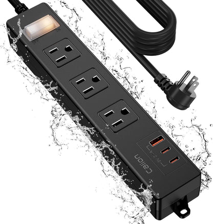 Outdoor Power Strip Weatherproof,6.6 FT Outdoor Extension Cord with USB Ports, Overload Protection and Shockproof,Waterproof Surge Protector Wall Mountable for Home Outside，SJT-UL Listed