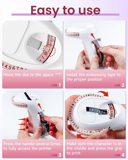Embossing Label Maker Machine, Pink Omega S Embossed Label Maker, 3D Embossing Labeler Portable Handheld Old School Label Printer for Home Office DIY