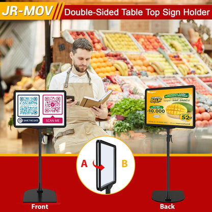 Tabletop Sign Holders 8.5 x 11, Adjustable Floor Standing Sign Holder Stand for Table Top, Black Double-Sided Poster Stands for Display Vertical Horizontal View, Fit Retail Event, 2 Pack