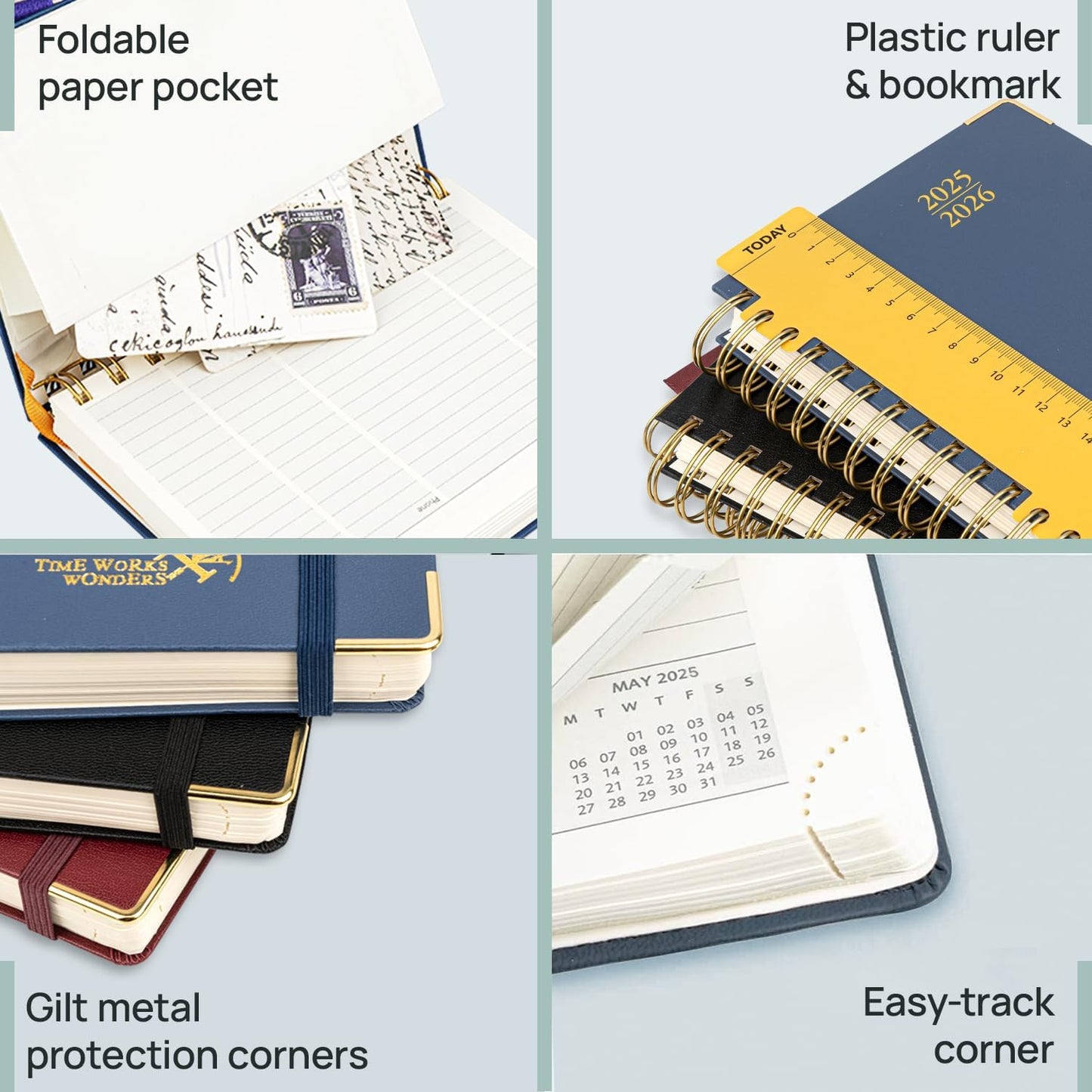 POPRUN Academic Planner 2025-2026 (July 2025-June 2026), Daily Weekly and Monthly Appointment Book (Wirebound Hard Cover - 6.25'' x 8.5'') with Hourly Time Slots, Tabs, 100 GSM - Violet