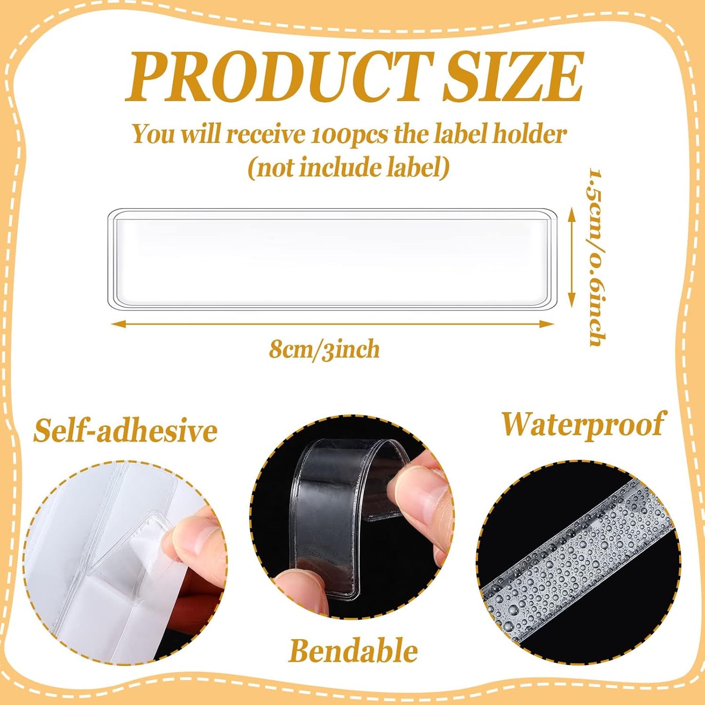 Jeyiour 100 Pcs Label Holders Adhesive Nameplate Pockets Storage Bin Labels Index Card Holder Shelf Plastic Peel Stick for Classroom Supermarket Bookshelf Library Student Box Drawer (3 x 0.6 Inch)