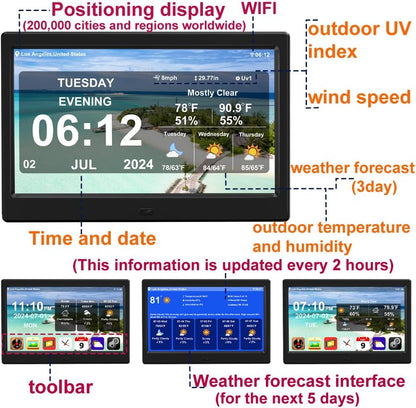 Digital Alarm Clock with Date and Time for Elderly Digital Calendar Clock Photo Frame- Auto Dimmable Display 15 Alarm Options (10.1 inch/Black)