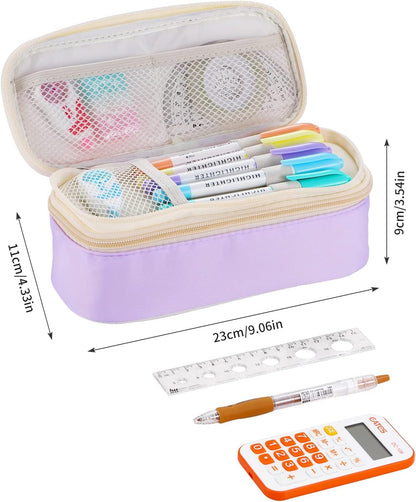 Big Pencil Case Large Capacity Pencil Bag with Zipper Pencil Pouch for Girls Boys Kids Adults Stationery Pencil Pen Case Organizer for School Office Purple