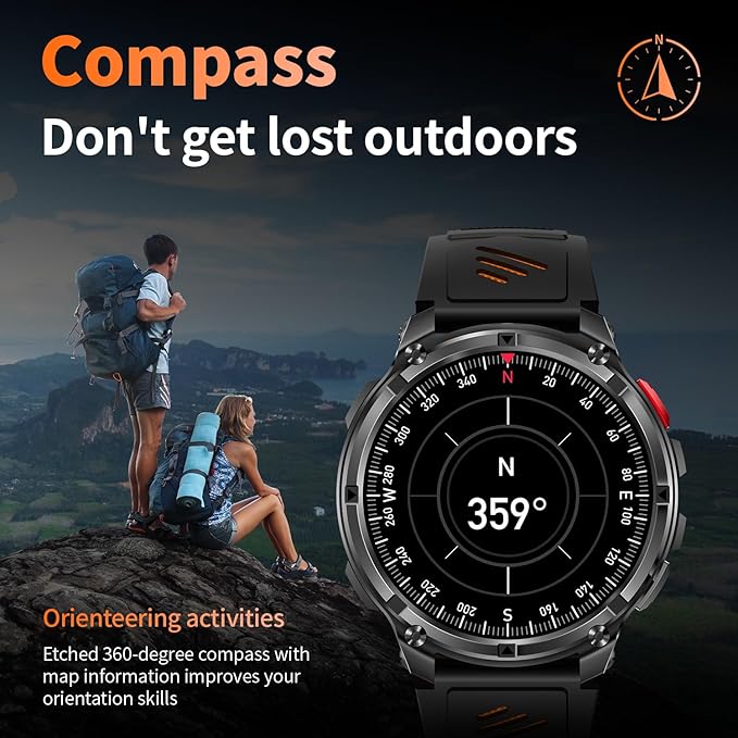 Mens Smart Watch for Android Phones and iPhone,Military Sport Smart Watches for Men Fitness Tracker Watch with Flashlight/Compass/Waterproof/100 Days Battery/Heart Rate/Sleep/100+ Sport Modes