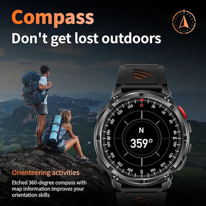 Mens Smart Watch for Android Phones and iPhone,Military Sport Smart Watches for Men Fitness Tracker Watch with Flashlight/Compass/Waterproof/100 Days Battery/Heart Rate/Sleep/100+ Sport Modes
