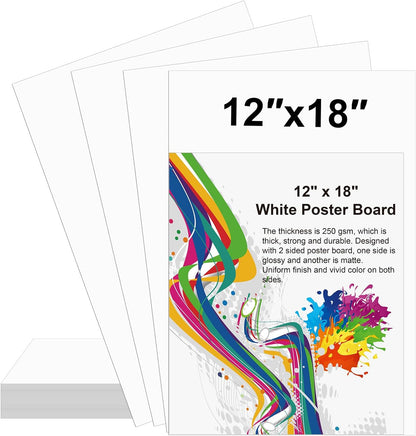 10 Pcs 12" x 18" Poster Board White Poster Board Paper Bulk 250 GSM Thickness Vision Boards Smart PosterBoard for Drawing School Arts Craft Projects Presentations Scrapbooking Blank Graphic Display