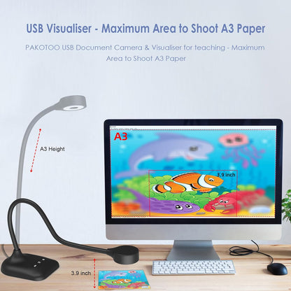 USB Document Camera for Teachers, Webcam/Doc Camera for Classroom with A3 Format, 3-Level LED Lights, Image Invert, Fold, Dual mic for Mac OS, Windows, Zoom, OBS Work with Distance Learning
