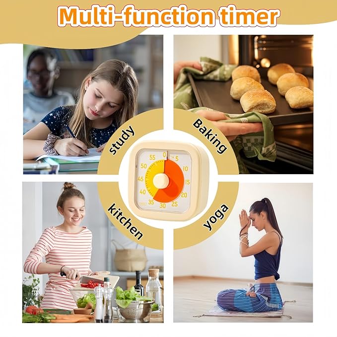 Visual Timer for Kids Timer Home - 60 Minute Kids Visual Timer for Classroom Home Office, Countdown Clock for Teaching Work Meeting, Pomodoro Timer for Time Management (Cream Yellow)